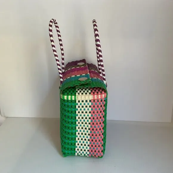 Colorful Handwoven Market & Beach Bag – Recycled Plastic Tote - Picture 7 of 9